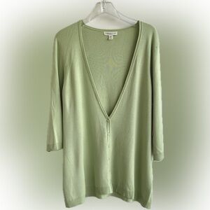 Coldwater Creek Light Green Silk Cotton Blend Cardigan Sweater